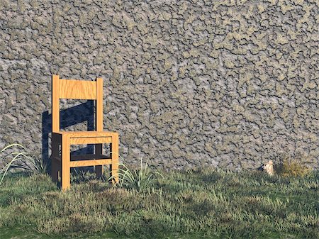 stone walls in meadows - a chair stands before a wall - 3d illustration Stock Photo - Budget Royalty-Free & Subscription, Code: 400-04463118