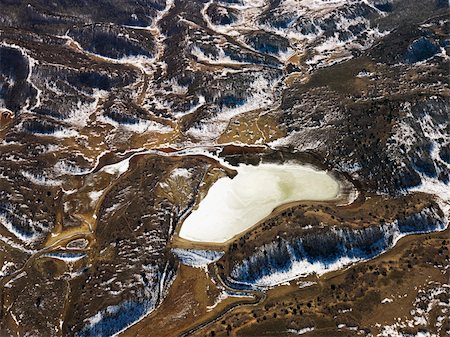 Aerial view of snow covered rural Colorado scenic with lake. Stock Photo - Budget Royalty-Free & Subscription, Code: 400-04463268
