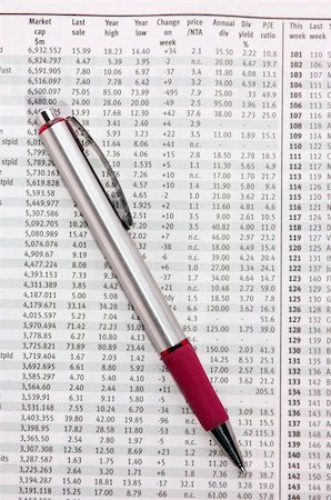 simsearch:400-04687391,k - Pen resting on stock market financial data in a newspaper Stock Photo - Budget Royalty-Free & Subscription, Code: 400-04463768