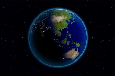 earth night asia - Beautiful Planet Earth. Viewing Asia day and night. City lights can be seen on the night side. Stock Photo - Budget Royalty-Free & Subscription, Code: 400-04474083