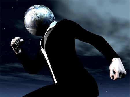 simsearch:400-04474126,k - A conceptual image of a running person with his head replaced with the earth. Stock Photo - Budget Royalty-Free & Subscription, Code: 400-04474126