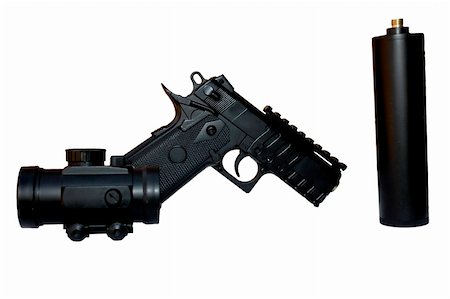 silencer - Pistol knocked down with silencer and watches everything airsoft Stock Photo - Budget Royalty-Free & Subscription, Code: 400-04474151