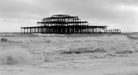 england brighton not people not london not scotland not wales not northern ireland not ireland - The collapsed and burned Brighton West Pier in a stormy weather. Stock Photo - Budget Royalty-Free & Subscription, Code: 400-04474784