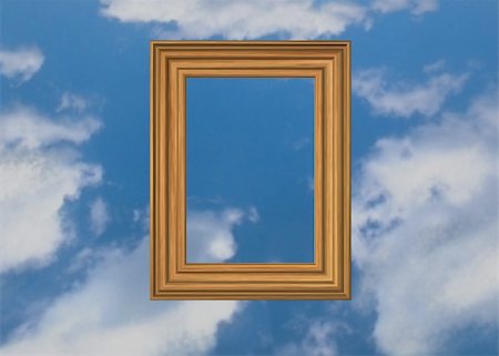 photo frame in heaven - wooden pictureframe and clouds Stock Photo - Budget Royalty-Free & Subscription, Code: 400-04474987