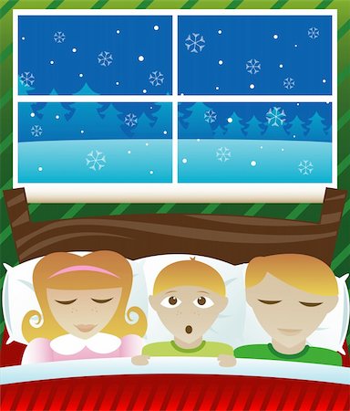 Three kids in bed on Christmas night, the youngest thinks he may have heard Santa outside the window Stock Photo - Budget Royalty-Free & Subscription, Code: 400-04475165