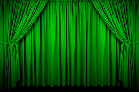 Large Green curtain with spot light and fading into dark. Foto de stock - Royalty-Free Super Valor e Assinatura, Número: 400-04475307