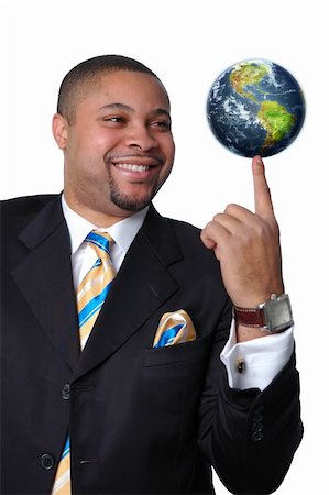 Young African American entrepreneur with earth on his finger. Foto de stock - Royalty-Free Super Valor e Assinatura, Número: 400-04475318