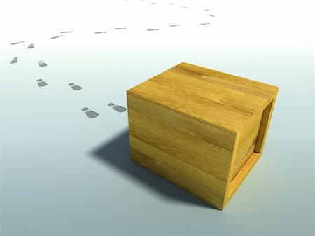 wooden crate 3d rendering with human footsteps Stock Photo - Budget Royalty-Free & Subscription, Code: 400-04476599