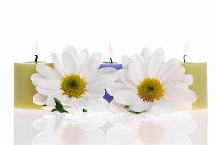 simsearch:400-03950235,k - Daisies and a candles isolated Photographie de stock - Aubaine LD & Abonnement, Code: 400-04478271