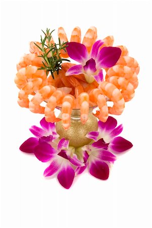 simsearch:400-05939167,k - Gourmet large shrimp cocktail with beautiful exotic orchids Photographie de stock - Aubaine LD & Abonnement, Code: 400-04478781