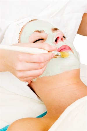 facial mask brush - A detail image of a green apple mask being applied at a beauty spa. Stock Photo - Budget Royalty-Free & Subscription, Code: 400-04478826