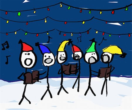 singing carols - A child like drawing of a group of christmas carolers with lights Stock Photo - Budget Royalty-Free & Subscription, Code: 400-04478957