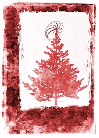 Vintage christmas tree card with  grunge border and snowflakes Stock Photo - Budget Royalty-Free & Subscription, Code: 400-04479184