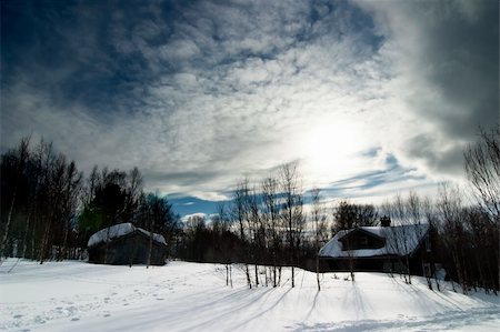 scandinavian blue house - A winter night cabin scene Stock Photo - Budget Royalty-Free & Subscription, Code: 400-04470097