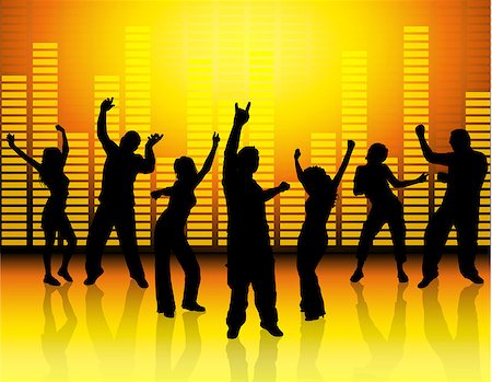 simsearch:400-04973061,k - Silhouettes of young people dancing with graphic equaliser background Photographie de stock - Aubaine LD & Abonnement, Code: 400-04470472