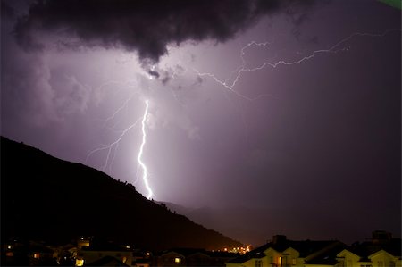 rain on roof - Huge Lightning bolt over hill Stock Photo - Budget Royalty-Free & Subscription, Code: 400-04473879
