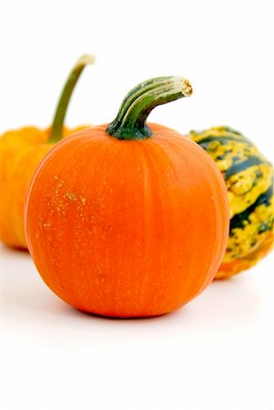 simsearch:400-08400066,k - Three mini pumpkins on white background Photographie de stock - Aubaine LD & Abonnement, Code: 400-04473989