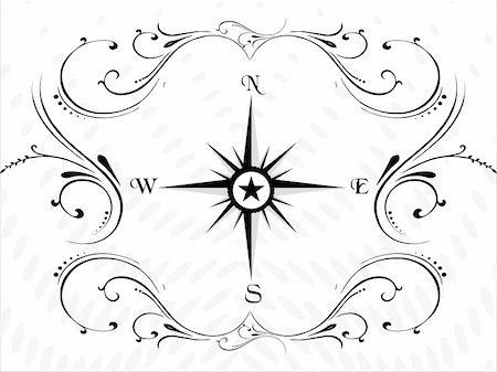 simsearch:400-04484390,k - Compass panel on white floral background, illustration Stock Photo - Budget Royalty-Free & Subscription, Code: 400-04484370