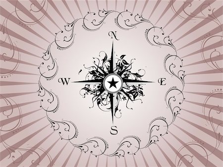 simsearch:400-04484390,k - Compass panel with floral circle, illustration Stock Photo - Budget Royalty-Free & Subscription, Code: 400-04484371