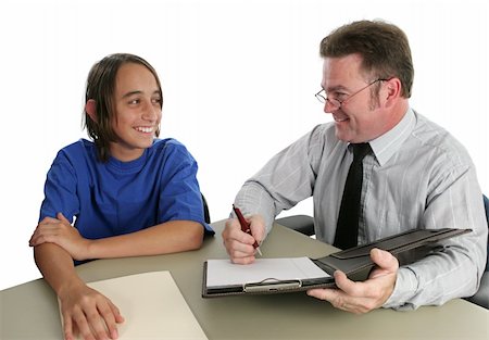 A student and teacher (or guidance counselor) meeting to discuss good grades. Stock Photo - Budget Royalty-Free & Subscription, Code: 400-04484736