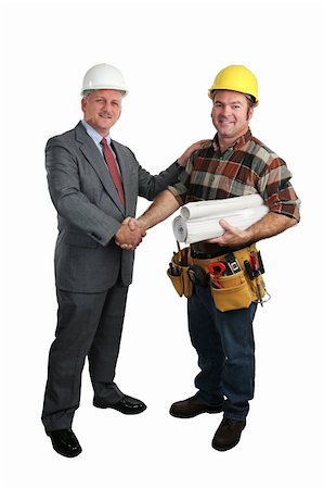 an architect congratulating a construction supervisor on a job well done - full  view, isolated Stock Photo - Budget Royalty-Free & Subscription, Code: 400-04485317