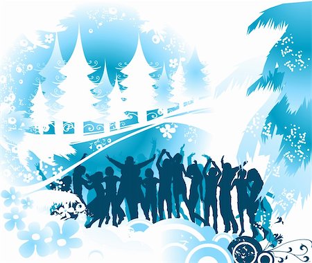 simsearch:400-04592589,k - Christmas composition with silhouettes dancing Photographie de stock - Aubaine LD & Abonnement, Code: 400-04485620