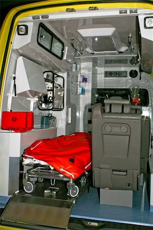 Inside view of ambulance vehicle with bed and equipment Stock Photo - Budget Royalty-Free & Subscription, Code: 400-04486824