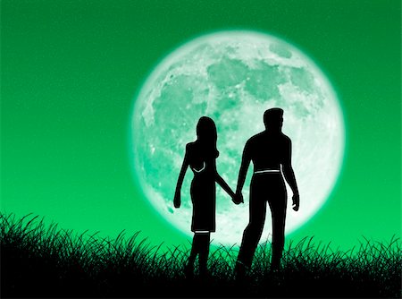 Couple walking towards the moon as symbol of love Stock Photo - Budget Royalty-Free & Subscription, Code: 400-04488314