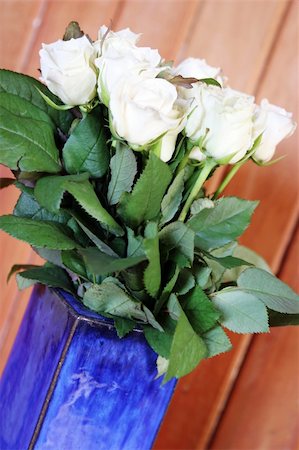 simsearch:400-04941060,k - White roses in a blue ceramic vase. Fotografie stock - Microstock e Abbonamento, Codice: 400-04488312