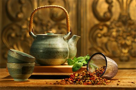 Asian herb tea on an old rustic table Stock Photo - Budget Royalty-Free & Subscription, Code: 400-04488503