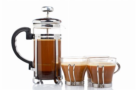 simsearch:400-04232483,k - A three cups and coffee pot reflected on white background Stock Photo - Budget Royalty-Free & Subscription, Code: 400-04489278