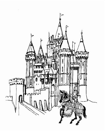 simsearch:400-08676219,k - Illustration of castle and knight on horse Foto de stock - Royalty-Free Super Valor e Assinatura, Número: 400-04480544