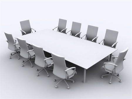 simsearch:400-07420295,k - 3d rendered black/white illustration of a conference table with chairs Foto de stock - Super Valor sin royalties y Suscripción, Código: 400-04480705