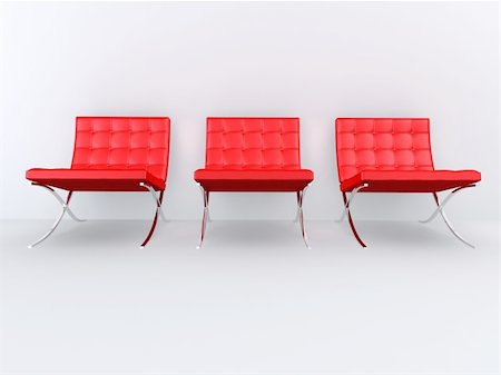 3d rendered illustration of three red designer chairs Stock Photo - Budget Royalty-Free & Subscription, Code: 400-04480754