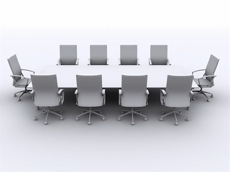 simsearch:400-07420295,k - 3d rendered black/white illustration of a conference table with chairs Foto de stock - Super Valor sin royalties y Suscripción, Código: 400-04480756