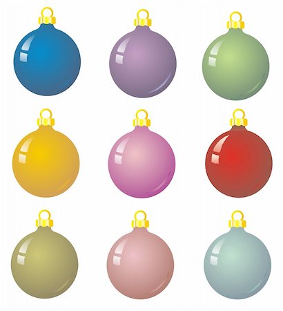 simsearch:400-09084472,k - 9 xmas baubles - Illustration of multicoloured christmas balls Stock Photo - Budget Royalty-Free & Subscription, Code: 400-04480904