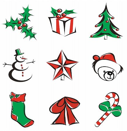 simsearch:400-09084472,k - 9 christmas decoration items isolated - vector illustration icons Stock Photo - Budget Royalty-Free & Subscription, Code: 400-04480901