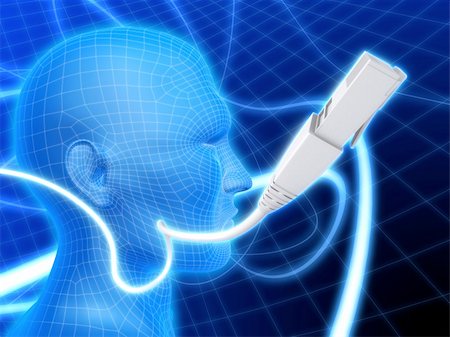 3d rendered illustration of a human wire head and a network cable Stock Photo - Budget Royalty-Free & Subscription, Code: 400-04482272