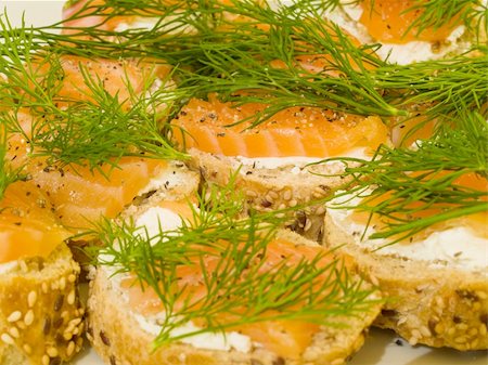 simsearch:400-07572419,k - Seafood - smoked salmon, cheese, and dill on bread. Stock Photo - Budget Royalty-Free & Subscription, Code: 400-04482762