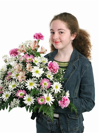 simsearch:400-04486211,k - A pretty teen girl holding a beautiful flower arrangement. Stockbilder - Microstock & Abonnement, Bildnummer: 400-04483015