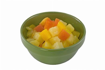 diced pineapple and papaya fruits in green bowl Stock Photo - Budget Royalty-Free & Subscription, Code: 400-04483356