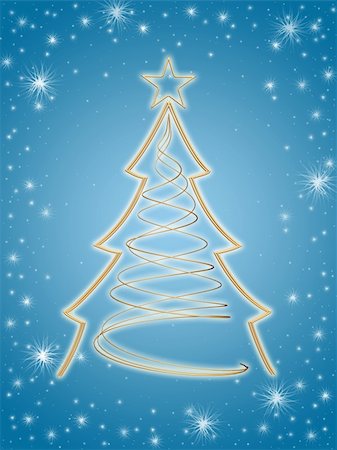 golden 3d christmas tree with gold stars and white lights over blue background Foto de stock - Super Valor sin royalties y Suscripción, Código: 400-04483911