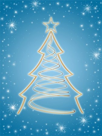 erle - golden 3d christmas tree with gold stars and white lights over blue background Stockbilder - Microstock & Abonnement, Bildnummer: 400-04483911