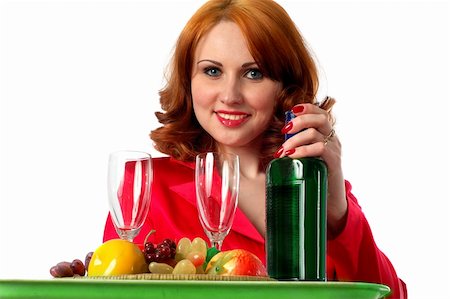 woman with fruits and some wine, portrait, isolated on white Stock Photo - Budget Royalty-Free & Subscription, Code: 400-04494146