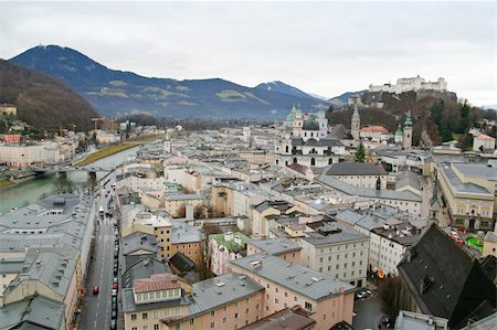simsearch:400-07900197,k - A view of the old district of Salzburg, Austria, with the castle overlooking it Stock Photo - Budget Royalty-Free & Subscription, Code: 400-04494206