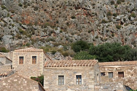 simsearch:400-04493841,k - Old preserved stone houses under the steep cliff of the castle-town of Monemvasia, Greece Stock Photo - Budget Royalty-Free & Subscription, Code: 400-04494211