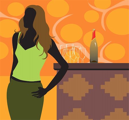 people drinking cocktails silhouette - Illustration of sexy lady standing near table with wine bottle Stock Photo - Budget Royalty-Free & Subscription, Code: 400-04494530