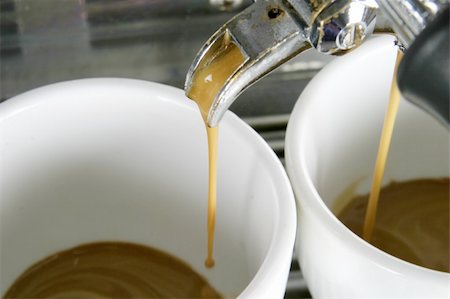 expresso bar - Detail image of two cups of espresso being made in an industrial profesional machine Stock Photo - Budget Royalty-Free & Subscription, Code: 400-04494607