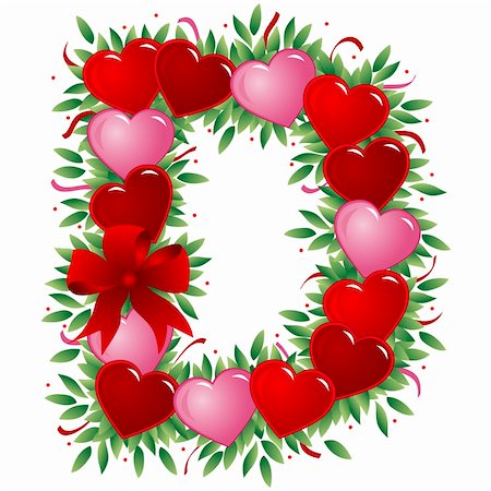 Letter D with heart, bow, ribbon and leaf Foto de stock - Super Valor sin royalties y Suscripción, Código: 400-04494677