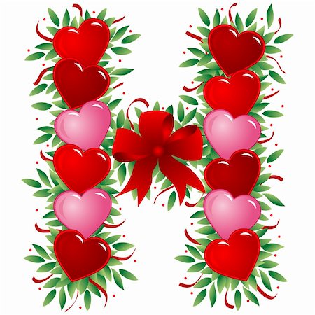 simsearch:400-05753278,k - Letter H with heart, bow, ribbon and leaf Photographie de stock - Aubaine LD & Abonnement, Code: 400-04494679